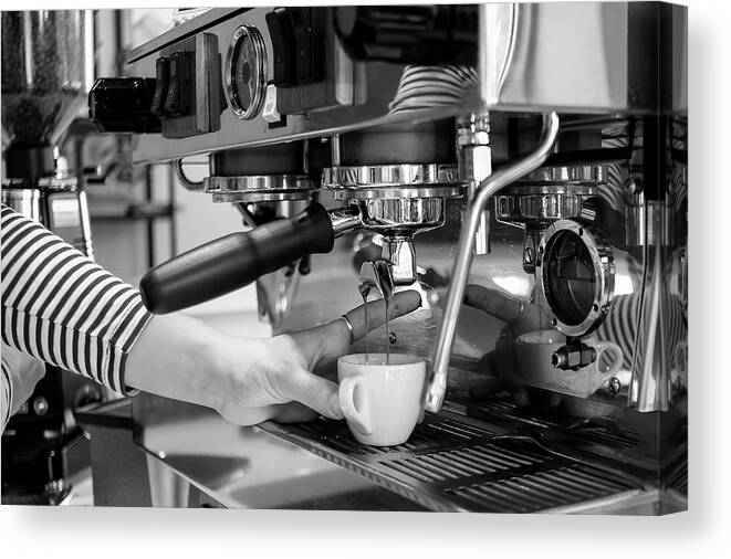 Coffee Shops Canvas Print featuring the photograph Pulling the Shot by Monte Stevens