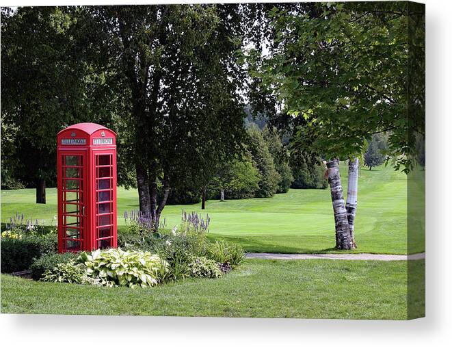 English Canvas Print featuring the photograph Quaint Cell Phone Booth by Diane Lindon Coy