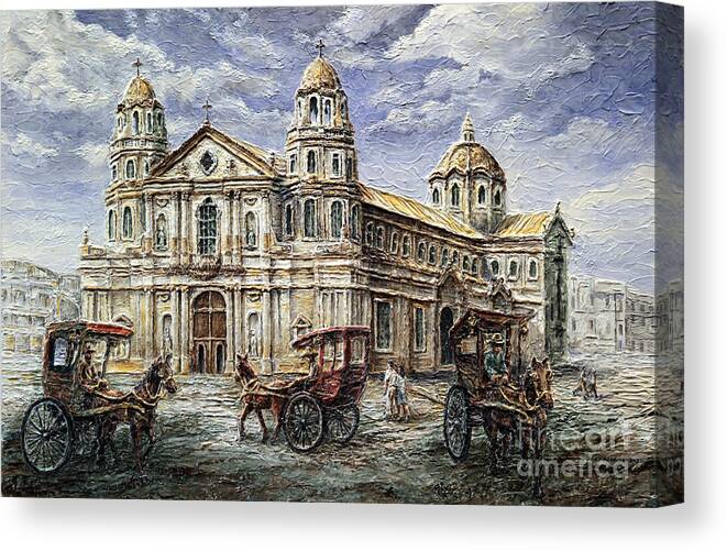 Quiapo Canvas Print featuring the painting Quiapo Church 1900s by Joey Agbayani