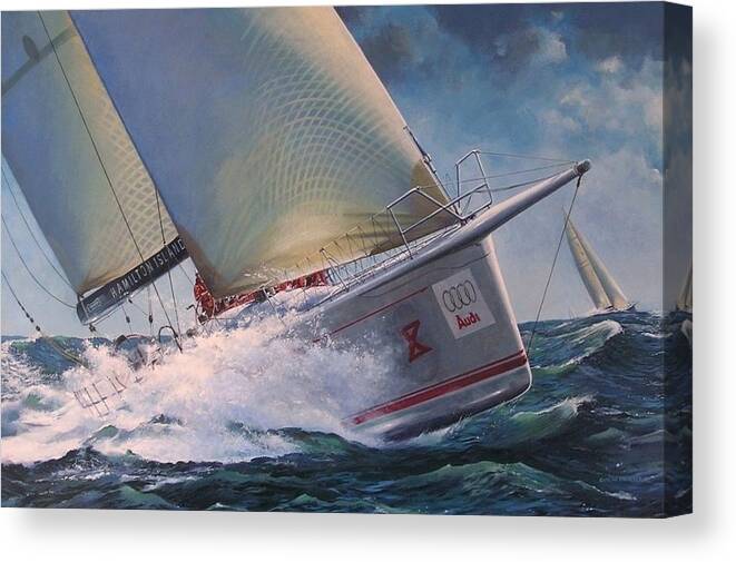 Racing Yachts Canvas Print featuring the painting Race to the Finish - Wild Oats X by Colin Parker