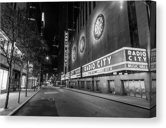 Nyc Canvas Print featuring the photograph Radio City Music Hall NYC Black and White by John McGraw
