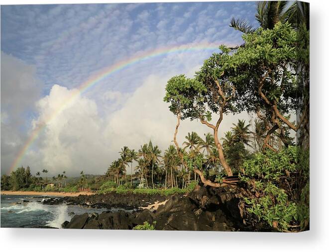 Photosbymch Canvas Print featuring the photograph Rainbow over the Beach by M C Hood