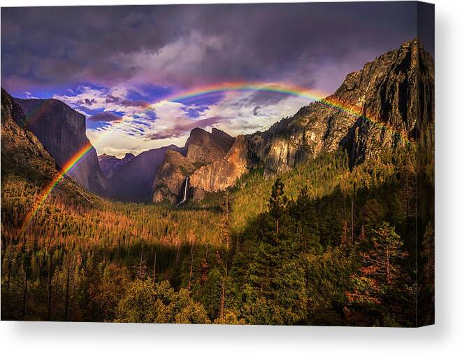 Yosemite Canvas Print featuring the photograph Rainbow over Yosemite by Andrew Soundarajan