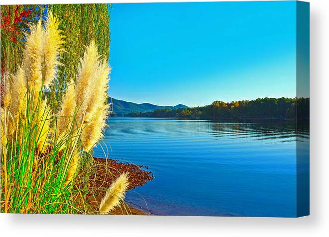 Ravenna Grass Canvas Print featuring the photograph Ravenna Grass Smith Mountain Lake by The James Roney Collection