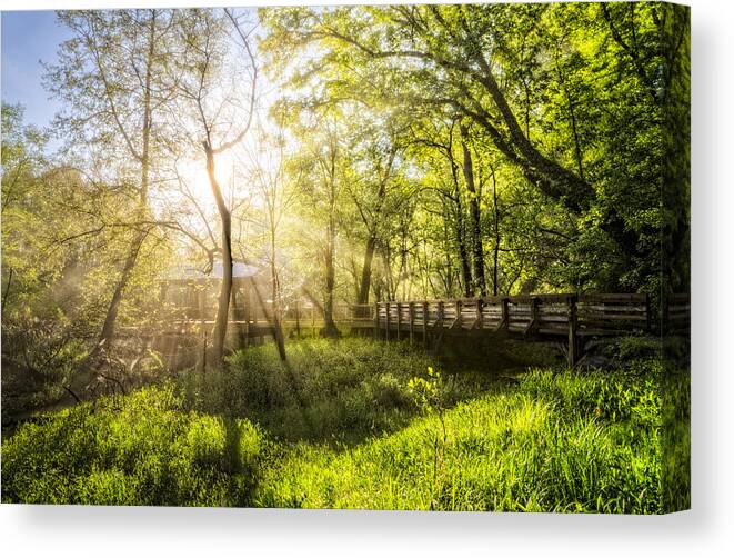Appalachia Canvas Print featuring the photograph Rays over the River Walk by Debra and Dave Vanderlaan