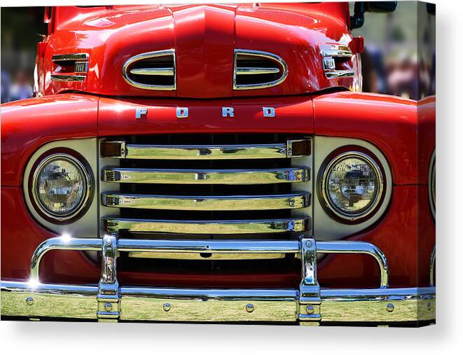 Industrial Art Canvas Print featuring the photograph Red -- 1948 Ford F-1 at the Golden State Classic Car Show in Paso Robles CA by Darin Volpe