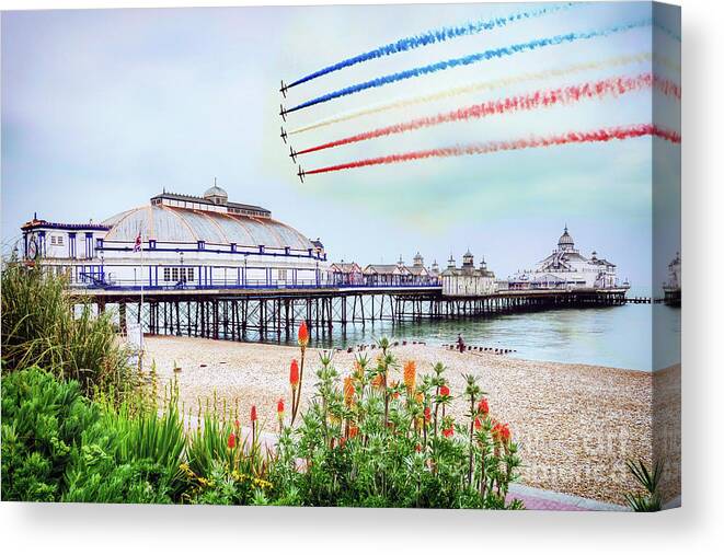 Red Arrows Canvas Print featuring the digital art Red Arrows Eastbourne Pier by Airpower Art