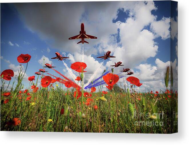 Red Arrows Canvas Print featuring the digital art Red Arrows poppy Fly Past by Airpower Art