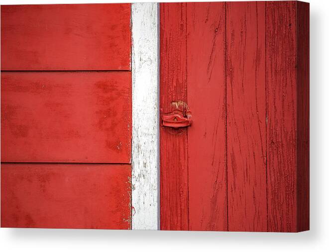 A Closeup Of The Converging Lines On The Side Of A Barn Near Circle Canvas Print featuring the photograph Red Barn Boards by Todd Klassy
