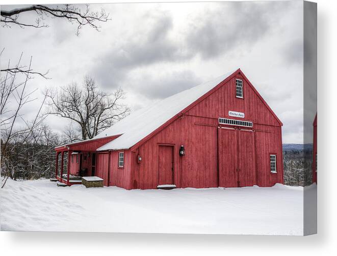 Landscape Canvas Print featuring the digital art Red Barn on Wintry Day by Donna Doherty