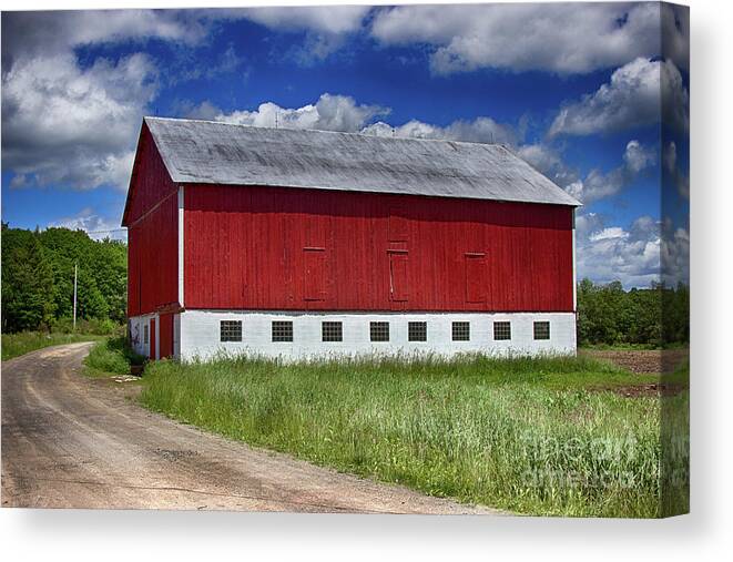 Rural Canvas Print featuring the photograph Red Barn by Tom Gari Gallery-Three-Photography