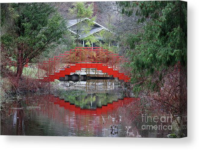 Dow Canvas Print featuring the photograph Red Bridge Reflections by Erick Schmidt