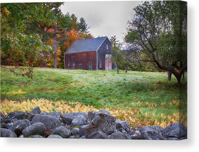 Chocorua Fall Colors Canvas Print featuring the photograph Red door barn by Jeff Folger