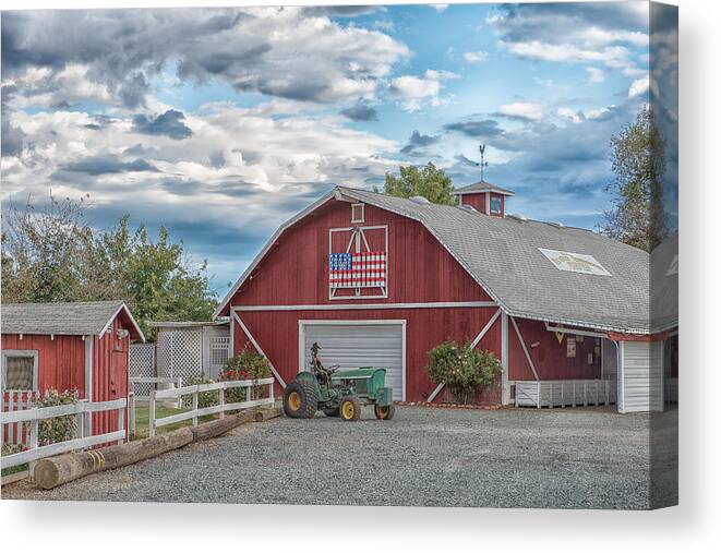 American Flag Canvas Print featuring the photograph Red Flag Barn by Robin Mayoff