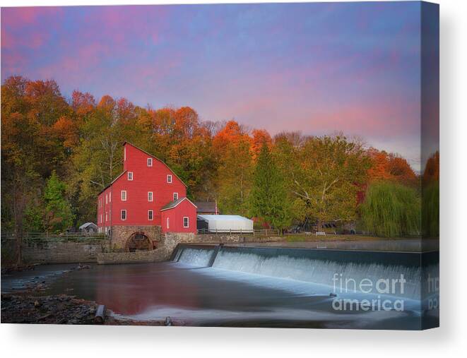 The Red Mill Canvas Print featuring the photograph Red Mill Sunrise by Michael Ver Sprill