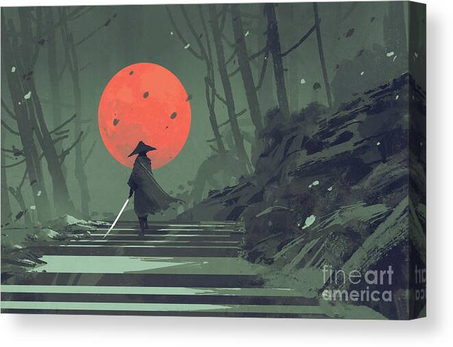 Acrylic Canvas Print featuring the painting Red Moon Night by Tithi Luadthong