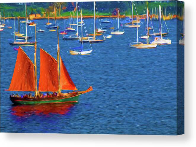 Red Canvas Print featuring the photograph Red Sails at Newport Harbour 2 by Ginger Wakem