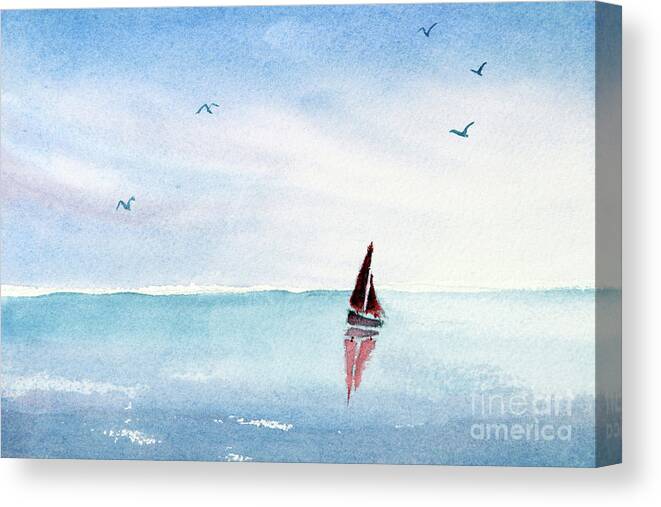 Sail Boat Canvas Print featuring the painting Red Sails on a Blue Sea by Pattie Calfy