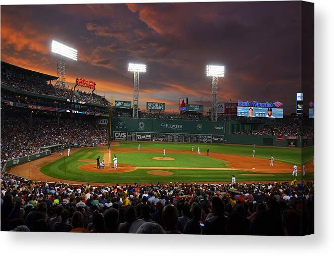 Boston Canvas Print featuring the photograph Red Sky over Fenway Park by Toby McGuire