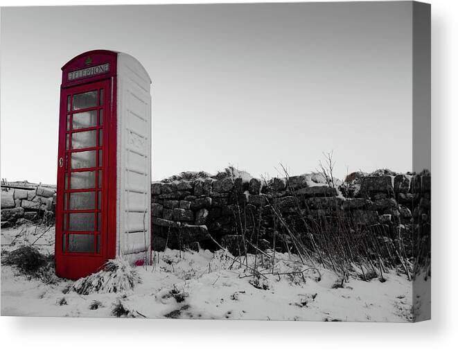 Red Telephone Box Canvas Print featuring the photograph Red Telephone Box in the Snow vi by Helen Jackson