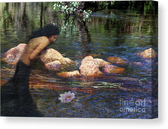Manipulation Canvas Print featuring the photograph Reflecting on the Lotus by Elaine Teague