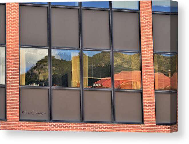 Windows Canvas Print featuring the photograph Reflections in an Office Building by Kae Cheatham