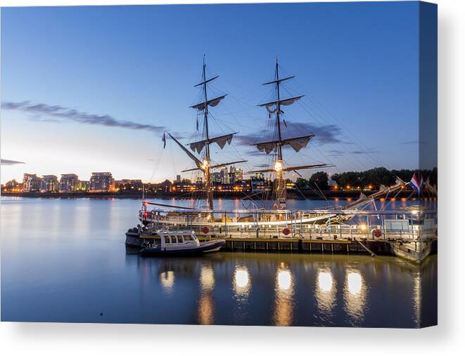 Ship Canvas Print featuring the photograph Reflections of tall ships by Andrew Lalchan