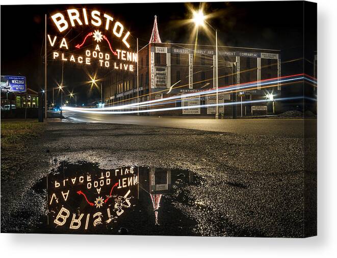 Bristol Canvas Print featuring the photograph Reflections of the Bristol Sign by Greg Booher