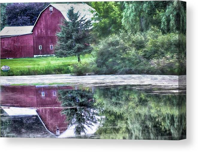 Reflections Of The Old Red Barn Canvas Print featuring the photograph Reflections of the Old Red Barn by Pat Cook