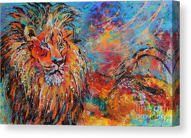 African Wildlife Canvas Print featuring the painting Regal Lion by Jyotika Shroff