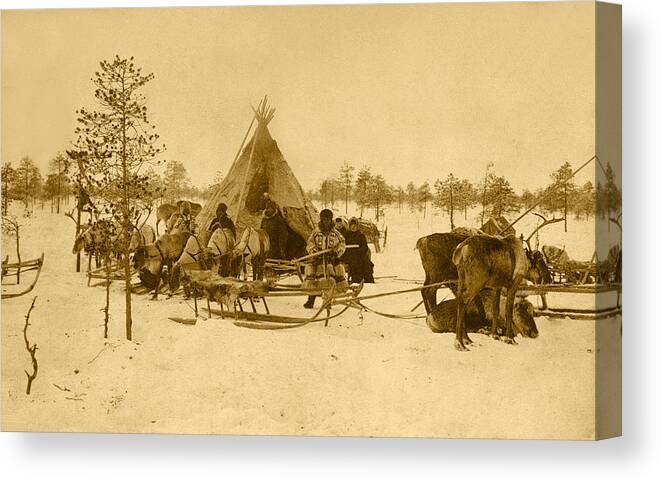 Russia Canvas Print featuring the photograph Reindeer Camp in the Russian Subarctic by Pekka Sammallahti