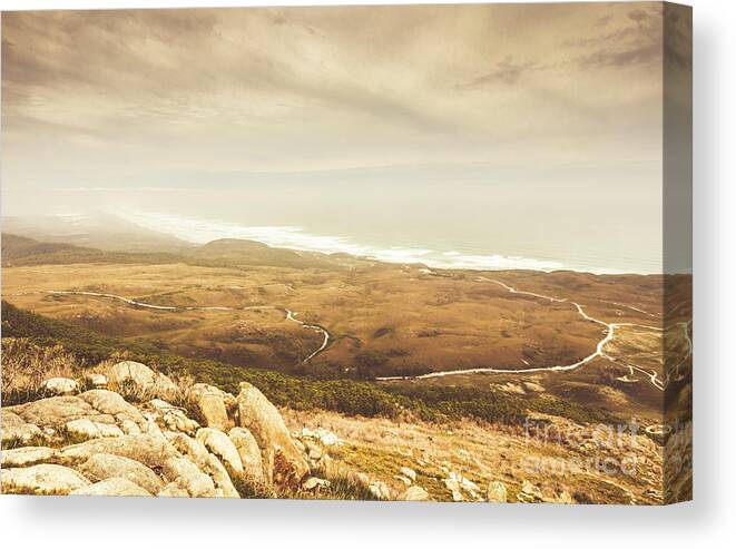 Vintage Canvas Print featuring the photograph Remote roads and foggy coastlines by Jorgo Photography