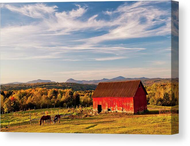 Autumn Canvas Print featuring the photograph Red Barn Autumn Landscape by Alan L Graham