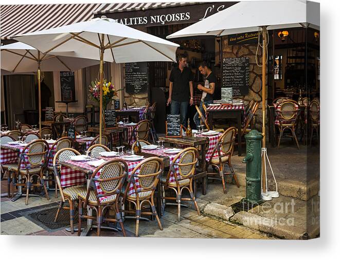 Escalinada Canvas Print featuring the photograph Restaurant on Rue Pairoliere in Nice by Elena Elisseeva