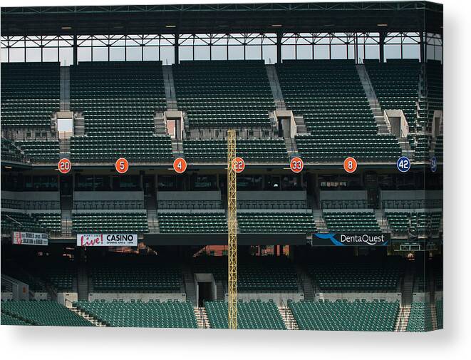 Oriole Park Canvas Print featuring the photograph Retired Numbers of The Orioles Greatest Ever by Paul Mangold