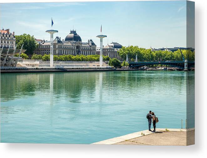 France Canvas Print featuring the photograph Rhone Waterfront in Lyon by W Chris Fooshee