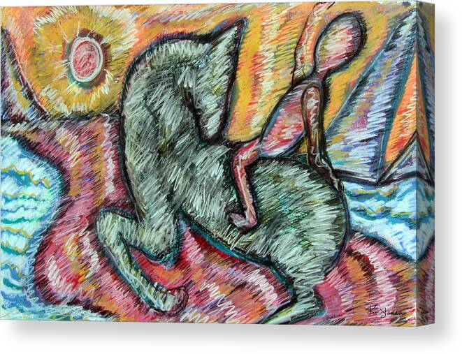 Katt Yanda Original Art Pastel Chalk Abstract Drawing Horseback Riding Canvas Print featuring the pastel Ridin' by Katt Yanda