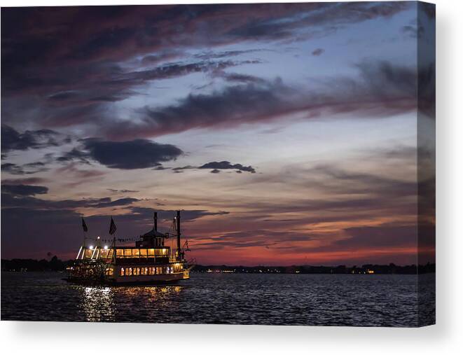 Terry D Photography Canvas Print featuring the photograph River Lady at Sunset Island Heights NJ by Terry DeLuco