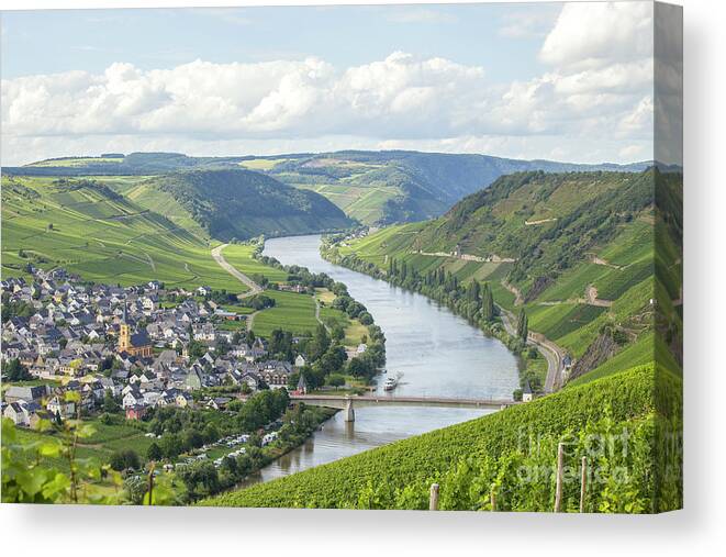 Beauty Canvas Print featuring the photograph River Mosel and vineyards by Patricia Hofmeester