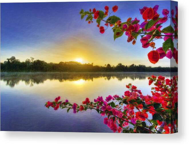 Suriname Canvas Print featuring the photograph River Sunrise by Nadia Sanowar