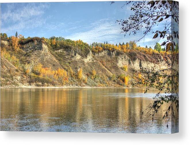 River Canvas Print featuring the photograph Riverbank in Autumn by Jim Sauchyn