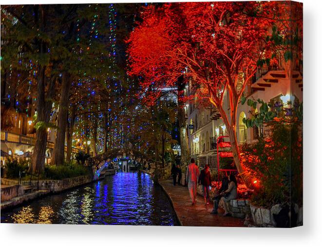 Tx Canvas Print featuring the pyrography Riverwalk Holiday 2 by David Meznarich