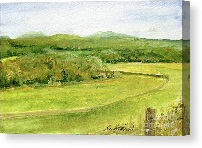 Vermont Canvas Print featuring the painting Road Through Vermont Field by Laurie Rohner