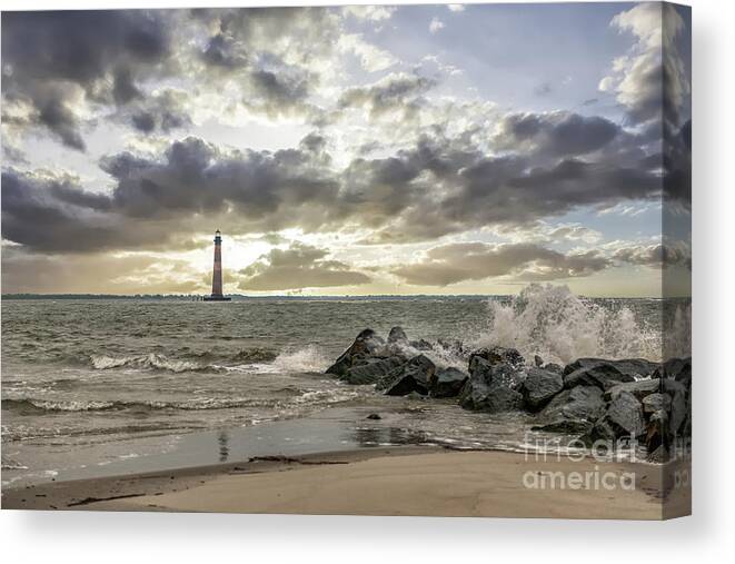 Morris Island Lighthouse Canvas Print featuring the photograph Rocking the Atlantic Ocean by Dale Powell