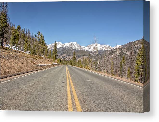 Mountains Canvas Print featuring the photograph Rocky Mountain Road Heading towards Estes Park, Co by Peter Ciro