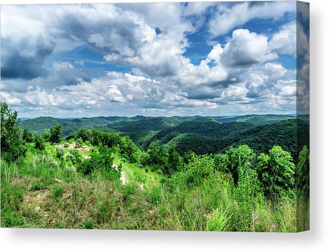 Eastern Ky Canvas Print featuring the photograph Rolling hills and Puffy Clouds by Lester Plank