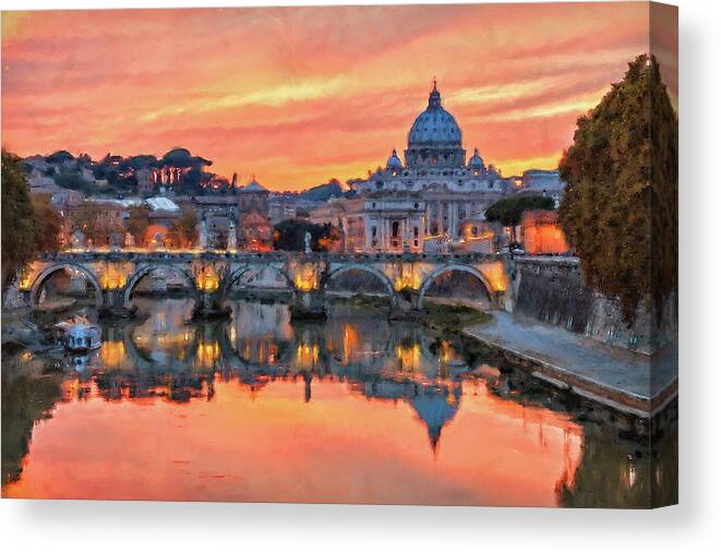 Rome Cityscape Canvas Print featuring the painting Rome and the Vatican City - 01 by AM FineArtPrints