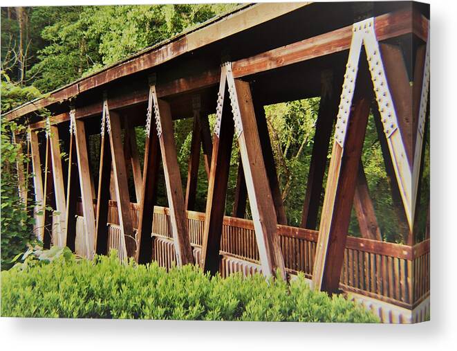 Covered Bridge Canvas Print featuring the photograph Roswell Mill Covered Bridge by Mary Ann Artz
