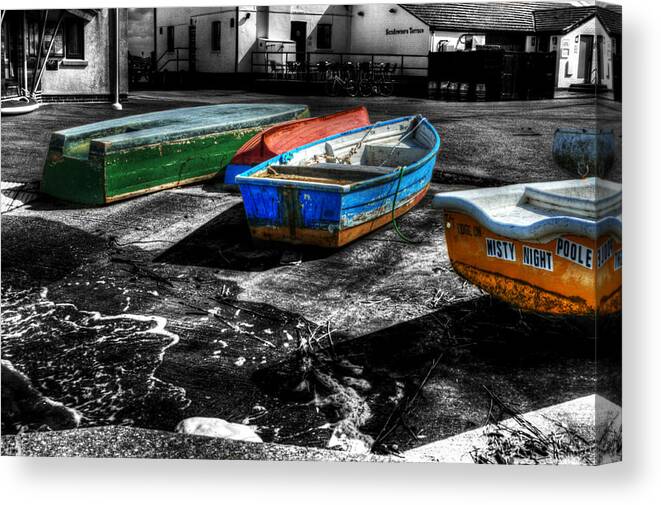 Rowing Canvas Print featuring the photograph Row boats at Mudeford by Chris Day
