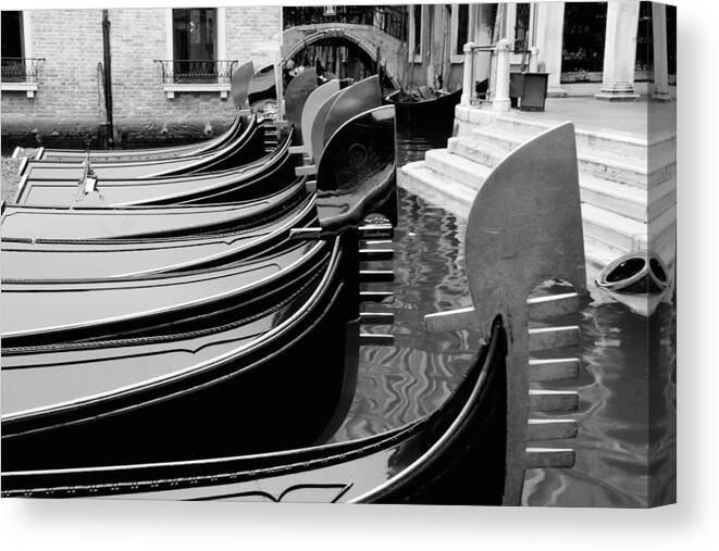 Venice Canvas Print featuring the photograph Row of Gondola Bows in Venice by Michael Henderson